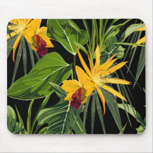 Tropical flowers and palm leaves. mouse pad