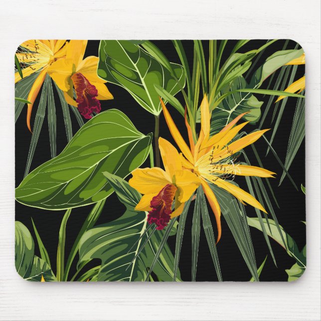 Tropical flowers and palm leaves. mouse pad (Front)