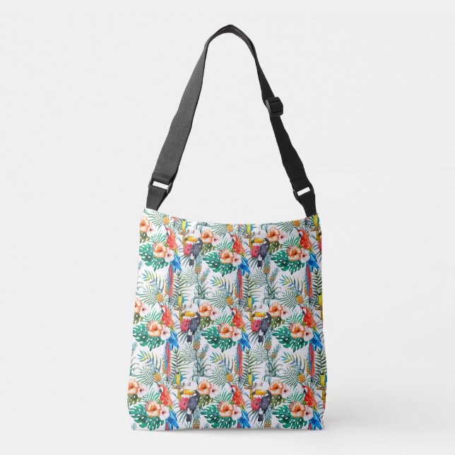Tropical Flowers and Toucan  Crossbody Bag (Front)