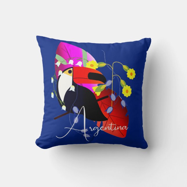 Tropical Flowers and Toucan Cushion (Front)
