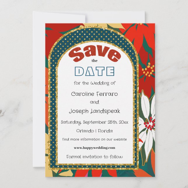 Tropical Flowers & Arch Save the Date Invitation (Front)