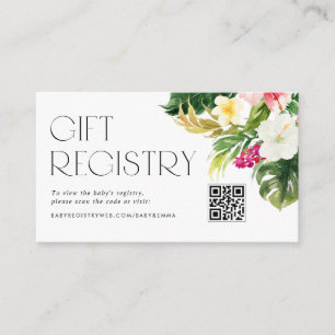 Tropical Flowers Baby Shower QR Code Registry Enclosure Card