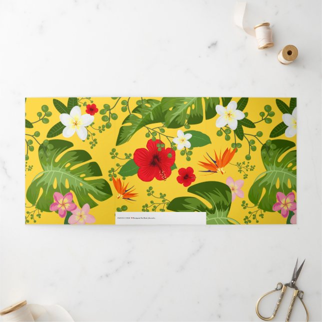 Tropical Flowers Background 10 Tri-Fold Holiday Card (Outside)