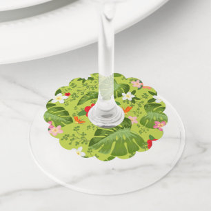 Tropical Flowers Background 5 Wine Glass Tag