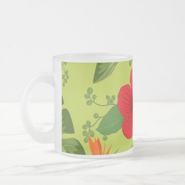 Tropical Flowers Background 6 Frosted Glass Coffee Mug (Left)