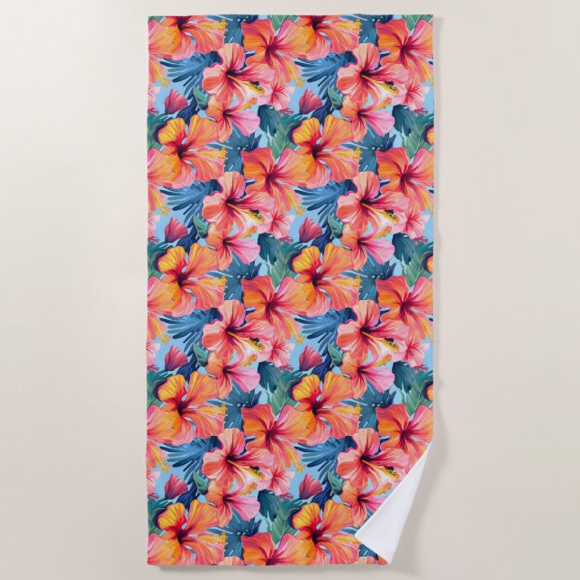 Tropical Flowers Beach Towel (Front)