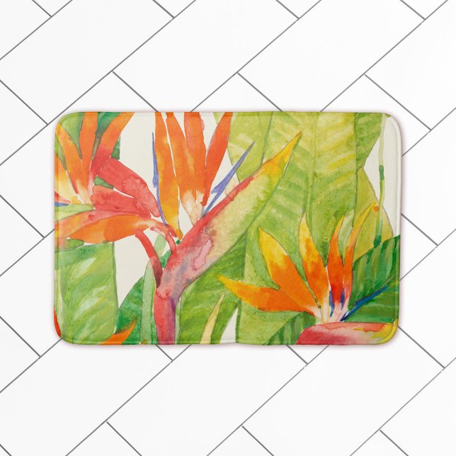 Tropical Flowers | Bird of Paradise Bath Mat (Bathroom mat on tile)