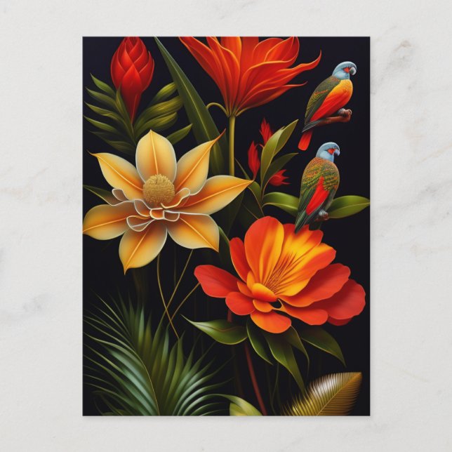 Tropical Flowers & Birds | Modern Haeckel  Postcard (Front)