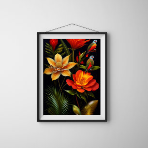 Tropical Flowers & Birds   Modern Haeckel Poster