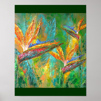 Tropical Flowers Birds Of Paradise Painting Poster