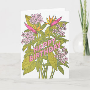 Tropical Flowers Birthday Letterpress Card