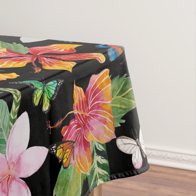 Tropical Flowers Black Tablecloth (In Situ)