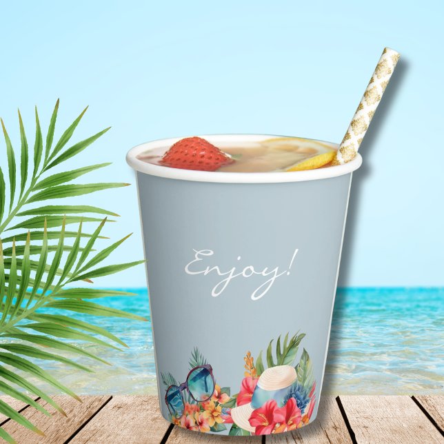 Tropical Flowers Blue Beach Bridal Shower Paper Cups (Creator Uploaded)