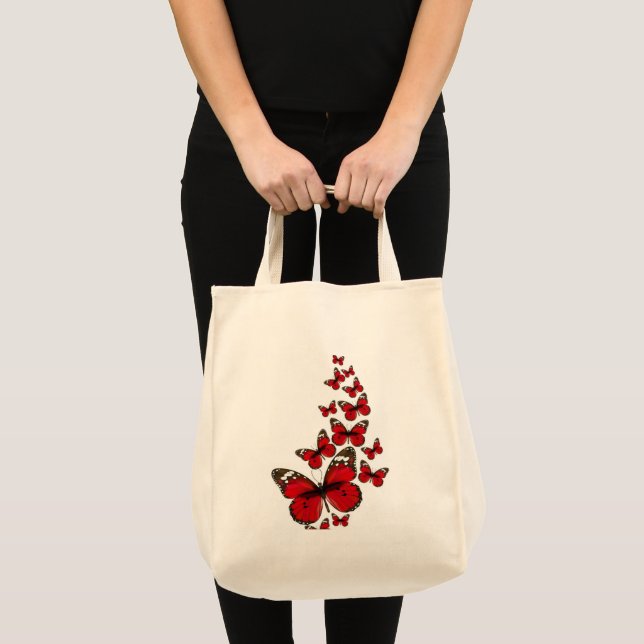 Tropical Flowers & Blue Butterfly Grocery Bag – (Front (Product))