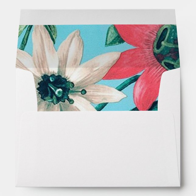 tropical flowers blue floral lined envelopes (Back (Bottom))