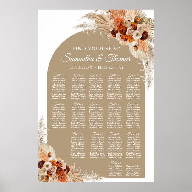 Tropical flowers boho arch terracotta pampas grass poster (Front)