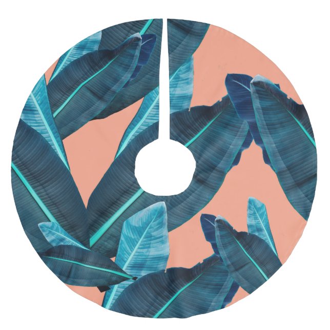 Tropical flowers, botanical seamless background. brushed polyester tree skirt (Front)