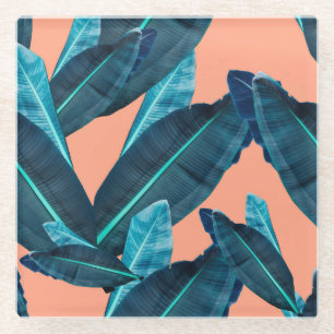 Tropical flowers, botanical seamless background. glass coaster