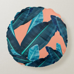Tropical flowers, botanical seamless background. round cushion