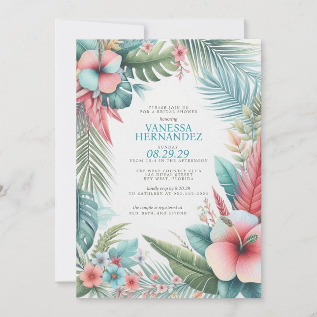 Tropical Flowers Bridal Shower Invitation (Front)