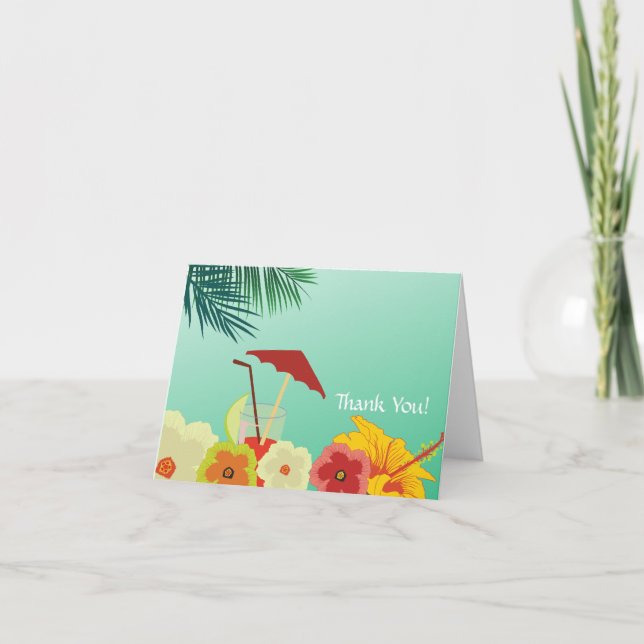 Tropical Flowers Bridal Shower Thank You Card (Front)