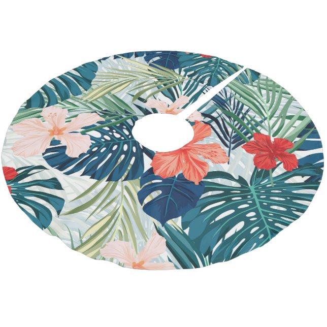 Tropical flowers brushed polyester tree skirt (Angled)