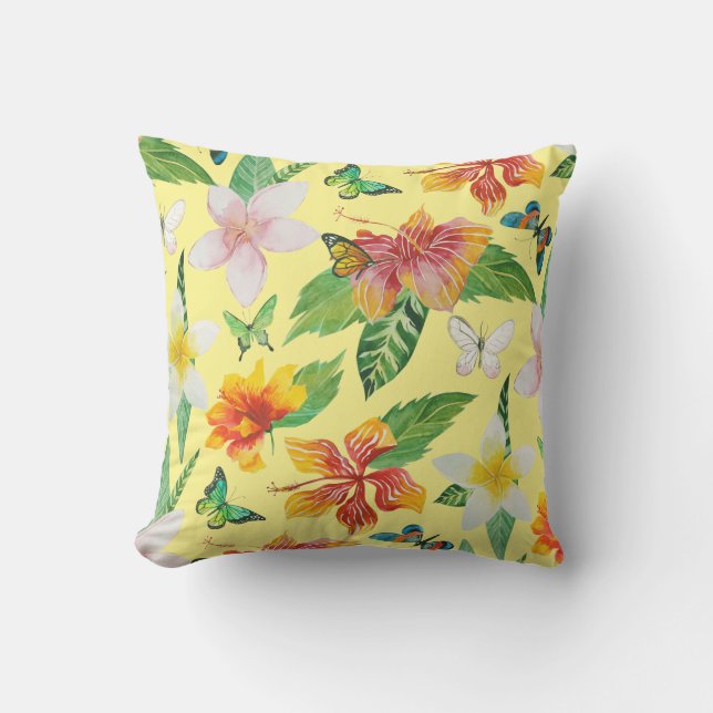 Tropical Flowers & Butterflies pattern Cushion (Front)