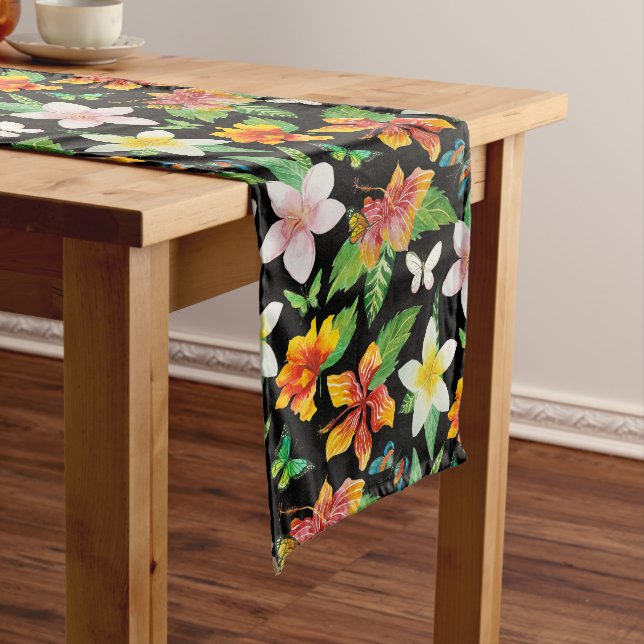 Tropical Flowers & Butterflies pattern Long Table Runner (In Situ)