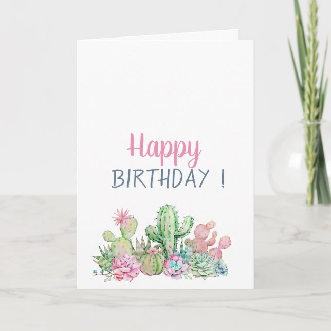 Tropical Flowers Cactus Birthday Card (Front)
