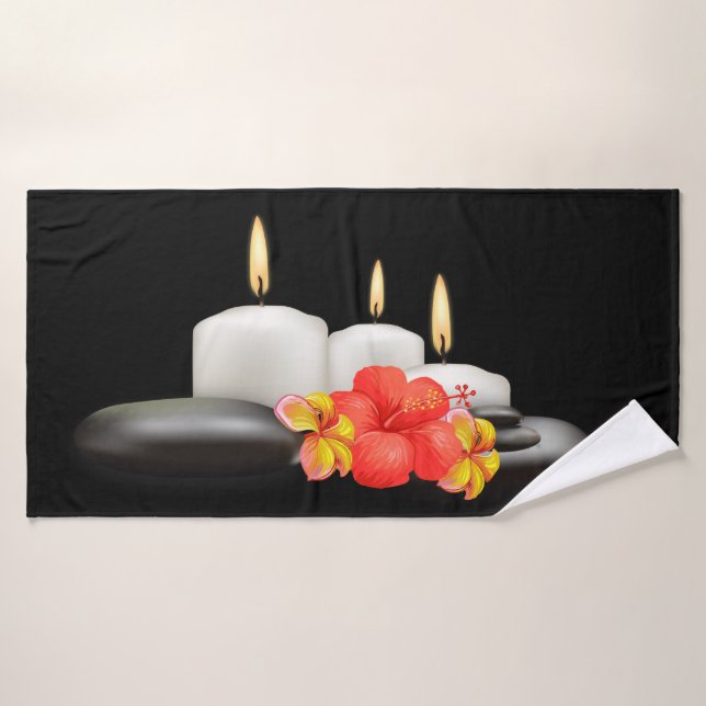 Tropical Flowers & Candles Bath Towels Decor (Bath Towel)