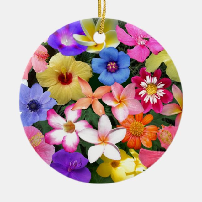Tropical Flowers Ceramic Tree Decoration (Front)