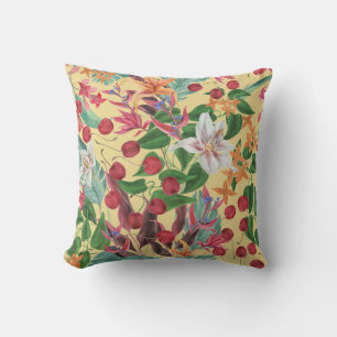 Tropical Flowers Cherry: Watercolor Seamless Patte Cushion