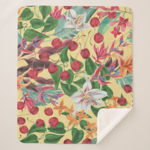 Tropical Flowers Cherry: Watercolor Seamless Patte Sherpa Blanket