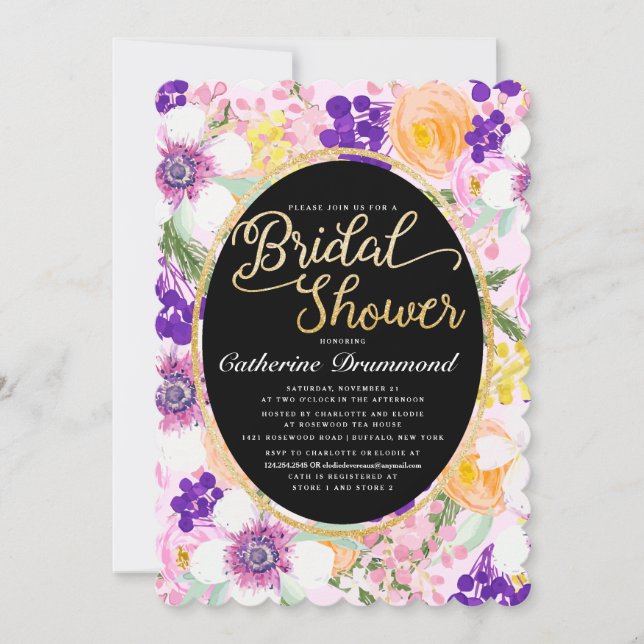 Tropical Flowers Chic Bridal Shower Invitation (Front)