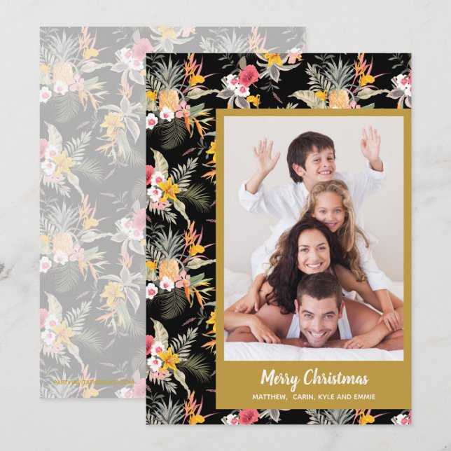 Tropical Flowers Christmas Photo Holiday Card (Front/Back)