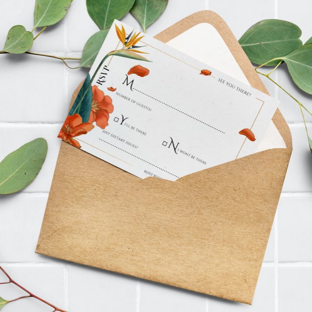 Tropical Flowers Classy Wedding RSVP Card (Creator Uploaded)