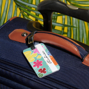 Tropical Flowers, Colourful Flowers, Your Name Luggage Tag