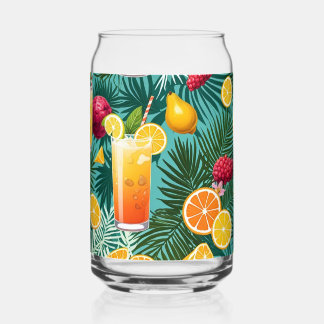  tropical flowers, colourful fruits Drinkware Set Can Glass