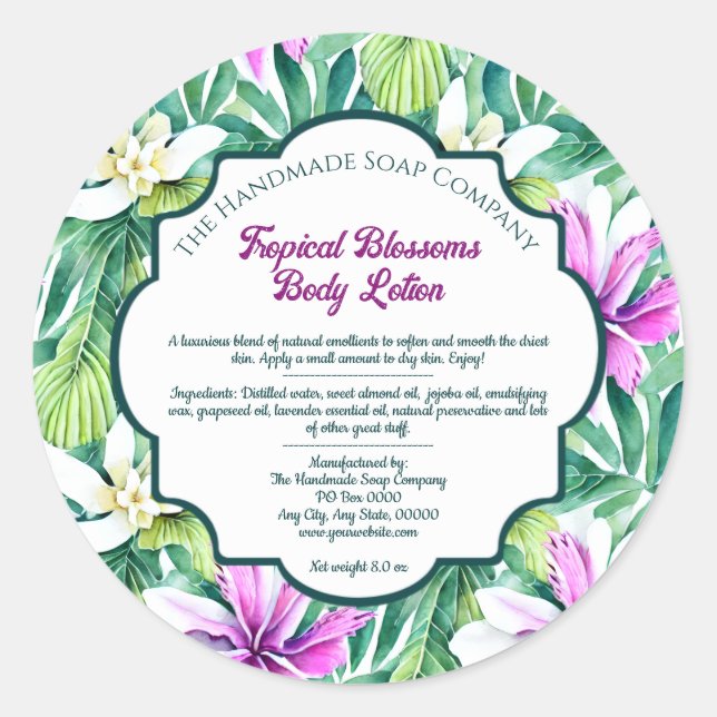  Tropical Flowers Cosmetics and Skin Products Classic Round Sticker (Front)