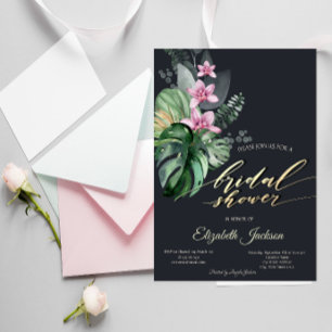 Tropical Flowers Dark Bridal Shower  Invitation