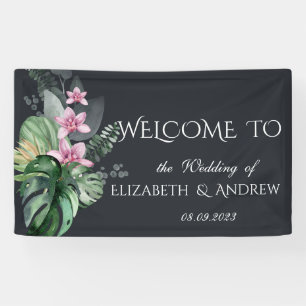 Tropical Flowers Dark Wedding Banner
