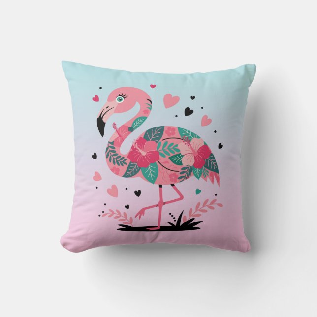 Tropical Flowers Flamingo Cushion (Front)