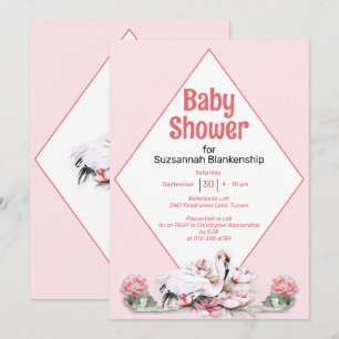 Tropical Flowers & Flamingo Custom Baby Shower Invitation