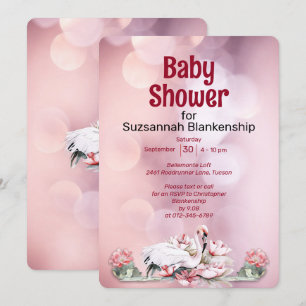 Tropical Flowers & Flamingo Custom Baby Shower Invitation