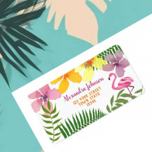 Tropical Flowers Flamingo Return Address