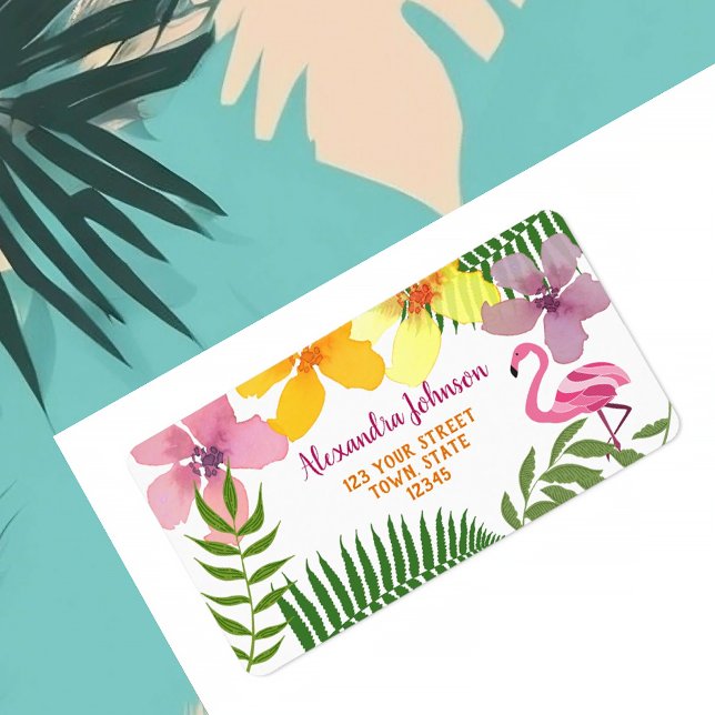 Tropical Flowers Flamingo Return Address Label (Creator Uploaded)