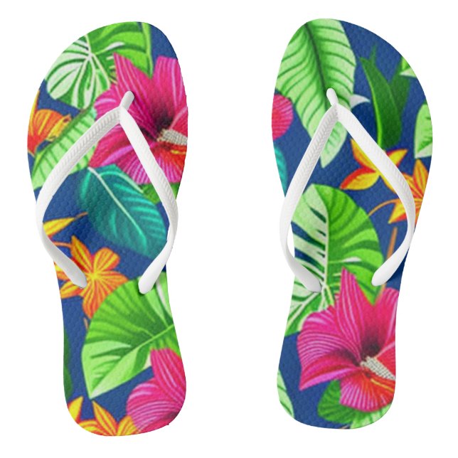 Tropical Flowers Flip Flops (Footbed)