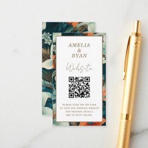 Tropical Flowers Floral QR Code Wedding Details Enclosure Card