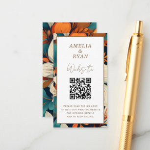 Tropical Flowers Floral QR Code Wedding Details Enclosure Card