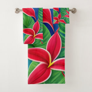 Tropical Flowers Four Bath Towel Set